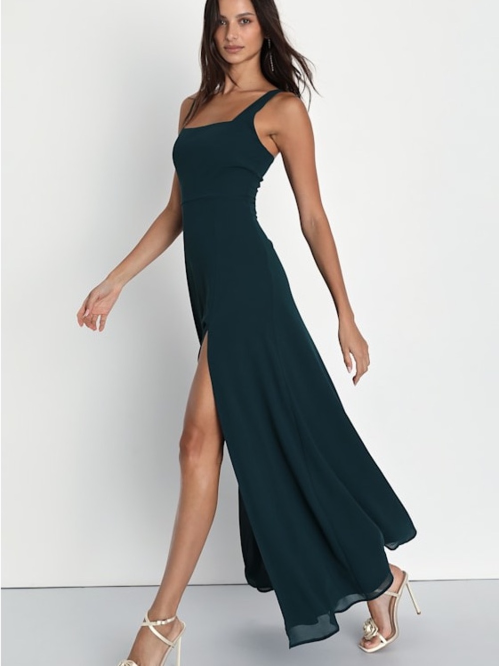 Lulus Womens Whimsygoth NWT Cowl Neck Maxi Dress Size M Forest Emerald Green NWT - Picture 2 of 6